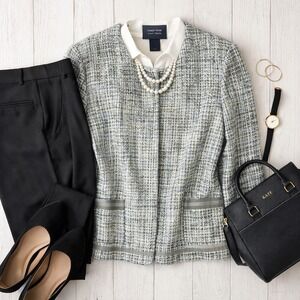 Crazy Horse Liz Claiborne XL Tweed Jacket Lined Office Career Old Money Chic